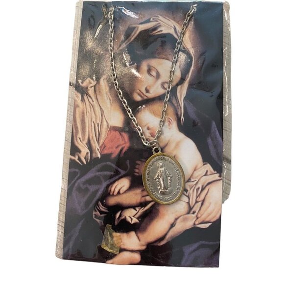 Catholic Christian Medals on Chain Mary Pope John Paul Set of 2 New on Prayer Ca - Picture 7 of 12